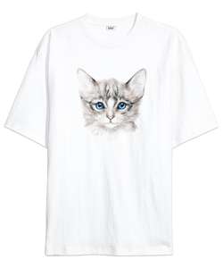 Kedi Silüet - Cat Beyaz Oversize Unisex Tişört