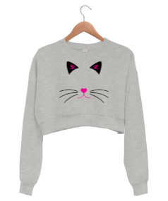 Kedi Silüet Kadın Crop Sweatshirt