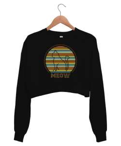 Kedi Siyah Kadın Crop Sweatshirt