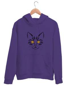 KEDİ SURAT Mor Unisex Kapşonlu Sweatshirt