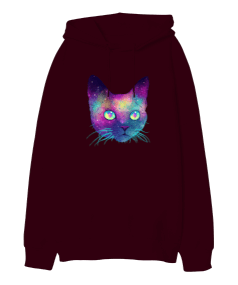 Kedi Tasarım Baskılı Oversize Unisex Kapüşonlu Sweatshirt