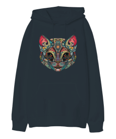 Kedi Tasarım Baskılı Oversize Unisex Kapüşonlu Sweatshirt