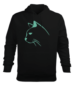 Kedi Tasarımlı Erkek Kapüşonlu Hoodie Sweatshirt