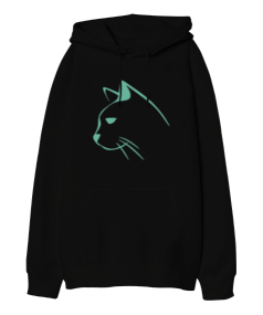 Kedi Tasarımlı Oversize Unisex Kapüşonlu Sweatshirt