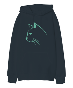 Kedi Tasarımlı Oversize Unisex Kapüşonlu Sweatshirt