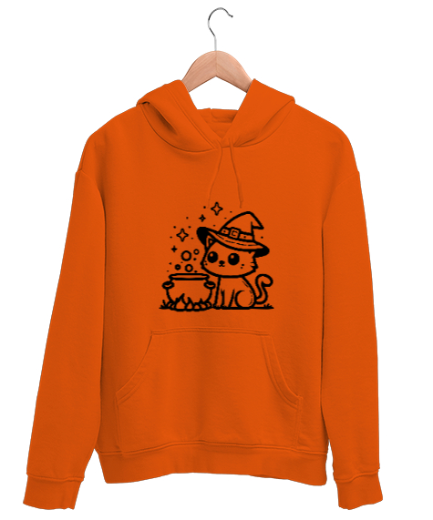 Tisho - Kedi Turuncu Unisex Kapşonlu Sweatshirt