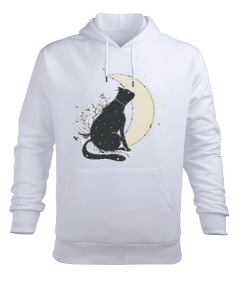 Kedi ve Ay Erkek Kapüşonlu Hoodie Sweatshirt