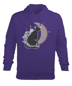 Kedi ve Ay Erkek Kapüşonlu Hoodie Sweatshirt