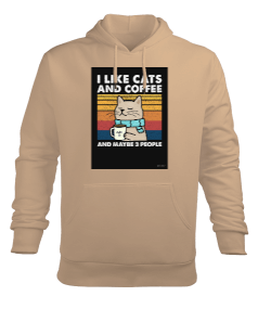 Kedi ve Kahve 2 Erkek Kapüşonlu Hoodie Sweatshirt