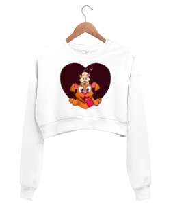 KEDİ VE KÖPEK Beyaz Kadın Crop Sweatshirt