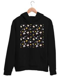 Kedi Yüzleri Siyah Unisex Kapşonlu Sweatshirt