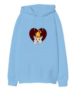 KEDİCİK Buz Mavisi Oversize Unisex Kapüşonlu Sweatshirt