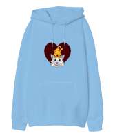 KEDİCİK Buz Mavisi Oversize Unisex Kapüşonlu Sweatshirt - Thumbnail