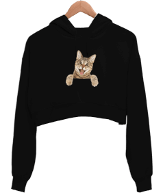 KEDİCİK Kadın Crop Hoodie Kapüşonlu Sweatshirt