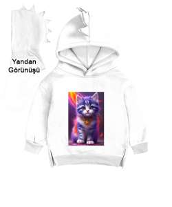 kedicik369 Beyaz Çocuk Dinozor Kapşonlu Hoodie