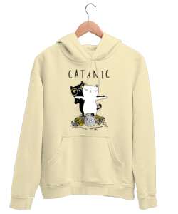 Kediler - Catanic Krem Unisex Kapşonlu Sweatshirt