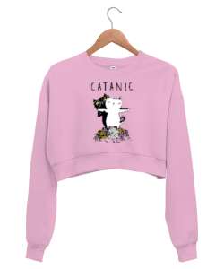 Kediler - Catanic Pembe Kadın Crop Sweatshirt