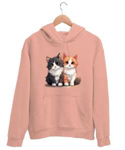 Kedili Özel Tasarım Tatlı Sevimli Çift Kedili Yavru Ağzı Unisex Kapşonlu Sweatshirt