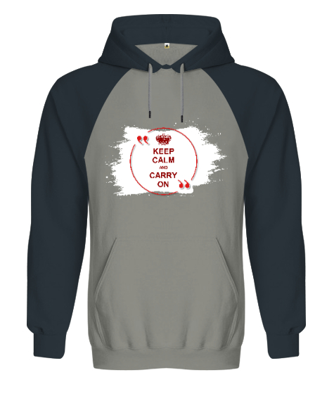 Keep Calm And Carry On Gri/Füme Orjinal Reglan Hoodie Unisex Sweatshirt