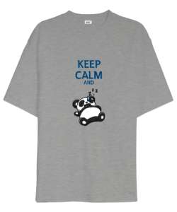 Keep Calm And Sleeping - Sakin Olun ve Uyuyun Gri Oversize Unisex Tişört