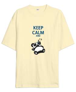 Keep Calm And Sleeping - Sakin Olun ve Uyuyun Krem Oversize Unisex Tişört