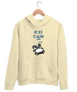 Keep Calm And Sleeping - Sakin Olun ve Uyuyun Krem Unisex Kapşonlu Sweatshirt