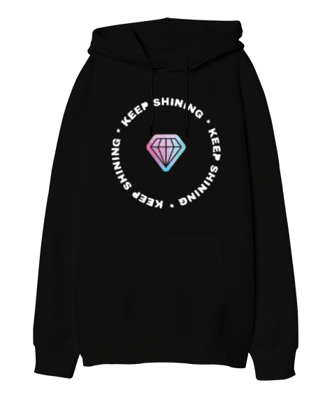 Tisho - KEEP SHİNİNG BLACK Siyah Oversize Unisex Kapüşonlu Sweatshirt