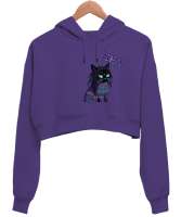 Kefi Mor Kadın Crop Hoodie Kapüşonlu Sweatshirt - Thumbnail