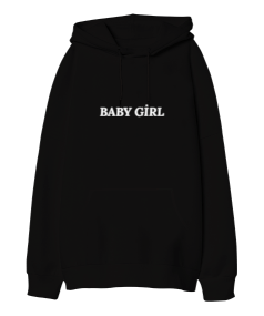 Kelebek Baskılı Baby Girl Siyah Oversize Unisex Kapüşonlu Sweatshirt