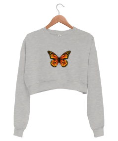 Kelebek baskılı Kadın Crop Sweatshirt