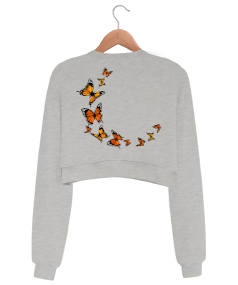 Kelebek baskılı Kadın Crop Sweatshirt