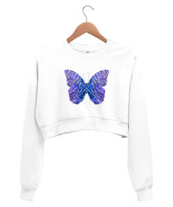 Kelebek Beyaz Kadın Crop Sweatshirt