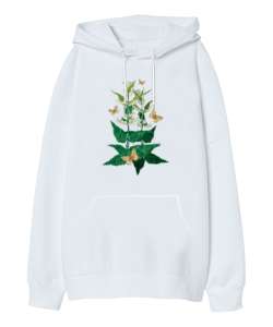 Kelebek Beyaz Oversize Unisex Kapüşonlu Sweatshirt