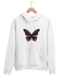 kelebek Beyaz Unisex Kapşonlu Sweatshirt