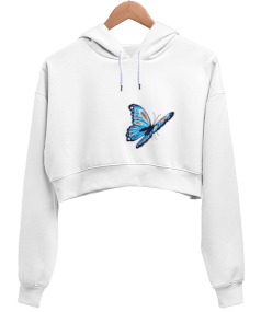 kelebek Kadın Crop Hoodie Kapüşonlu Sweatshirt