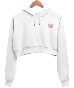 Kelebek Kadın Crop Hoodie Kapüşonlu Sweatshirt