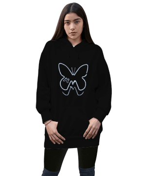 Kelebek Kadın Uzun Hoodie Kapüşonlu Sweatshirt