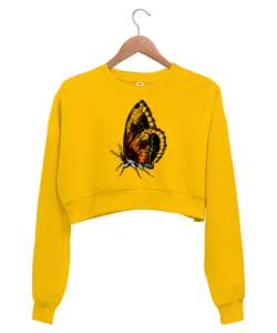 KELEBEK Sarı Kadın Crop Sweatshirt