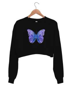 KELEBEK Siyah Kadın Crop Sweatshirt