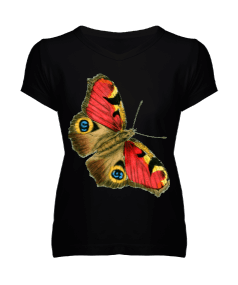 Kelebek tasarımı Kadın V Yaka Tişört