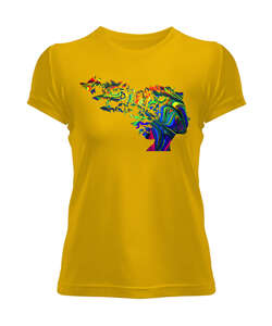 Kelebek Ve Kız Illustration Sarı Kadın Tişört