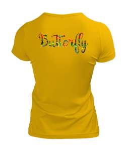Kelebek Ve Kız Illustration Sarı Kadın Tişört