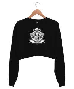 Kendi Kahramanın Ol - Hero Woman Siyah Kadın Crop Sweatshirt