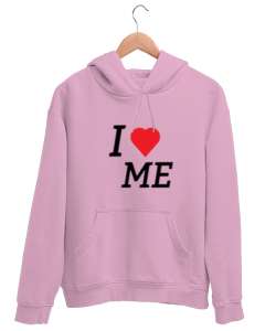 KENDİMİ SEVİYORUM BASKILI Pembe Unisex Kapşonlu Sweatshirt