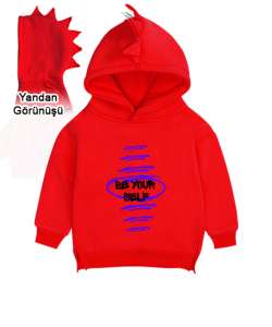 Kendin ol yazılı tasarım Kırmızı Çocuk Dinozor Kapşonlu Hoodie