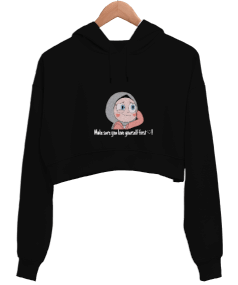 Kendini sev Kadın Crop Hoodie Kapüşonlu Sweatshirt