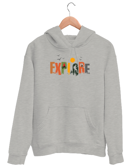 Tisho - Keşfet - Explore Gri Unisex Kapşonlu Sweatshirt