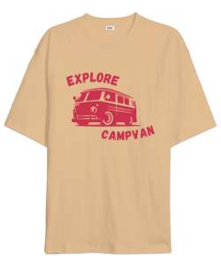 Keşfet Karavan ve Kamp Sevdalıları Özel Tasarım Camel Oversize Unisex Tişört