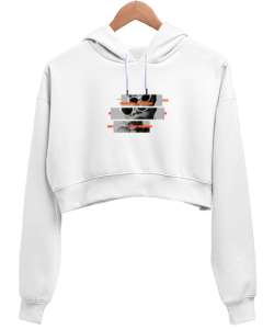 kesik görsel Beyaz Kadın Crop Hoodie Kapüşonlu Sweatshirt