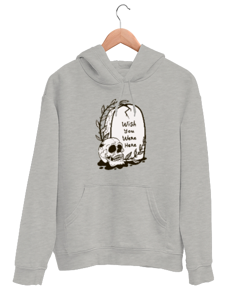 Tisho - Keşke Burada Olsaydın - Kafatası, Skull Gri Unisex Kapşonlu Sweatshirt